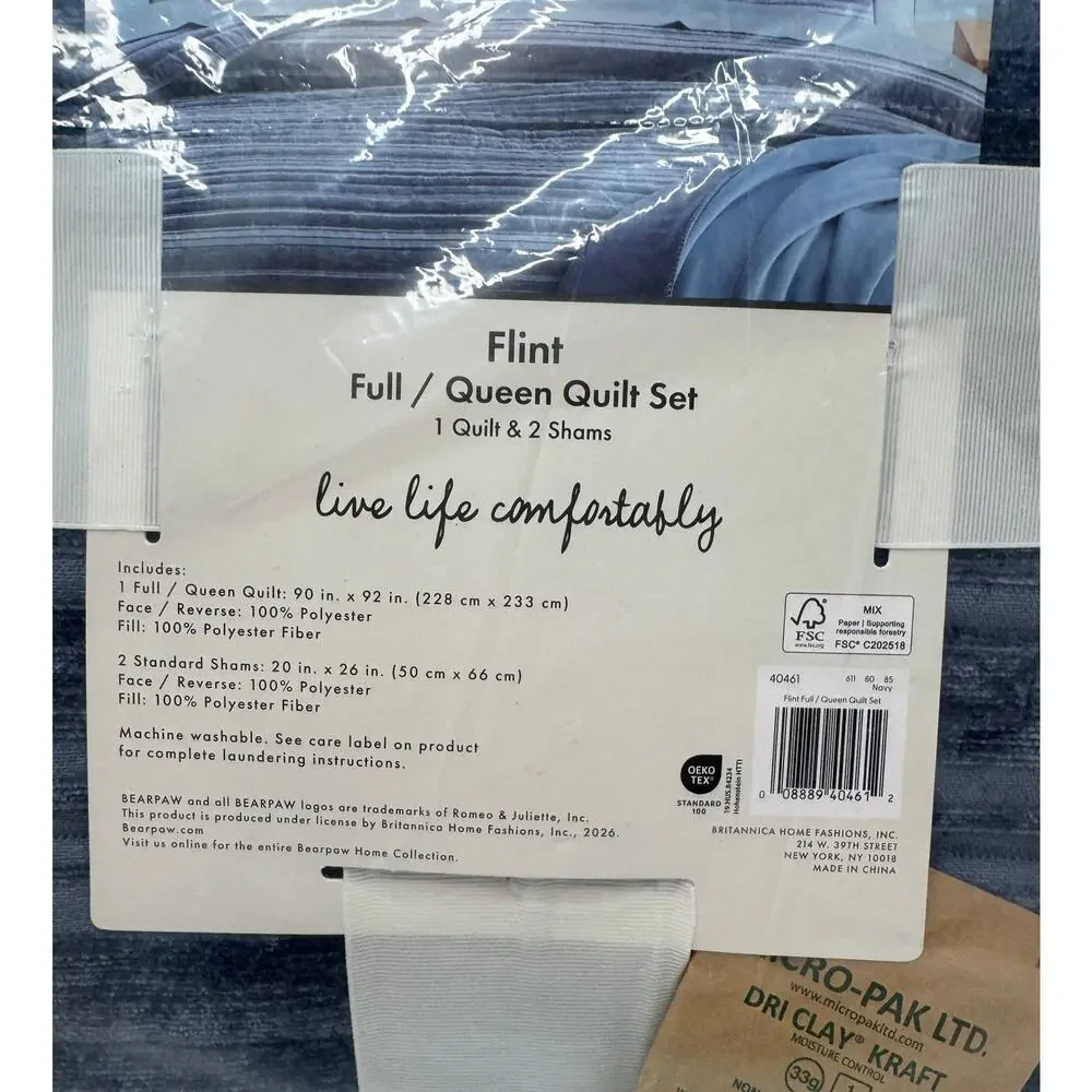 Bearpaw Flint Full/Queen Navy Quilt Set 3-Piece New in Package